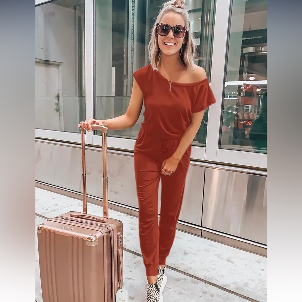 Women's Off-Shoulder Jumpsuit in Rust